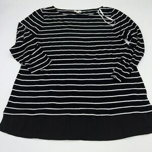 Talbots Black And White Striped Contrasting Hem Lightweight Sweater Size M